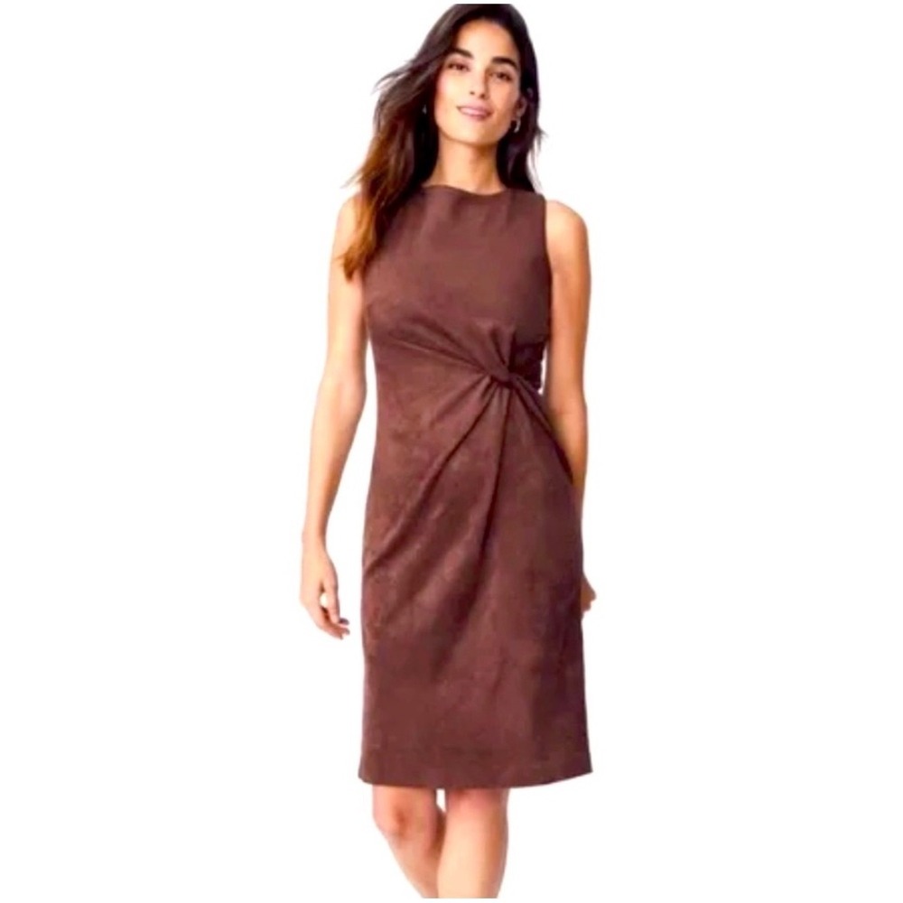 J.McLaughlin Brown Faux Suede Twist Front Sleeveless Sheath Dress Medium